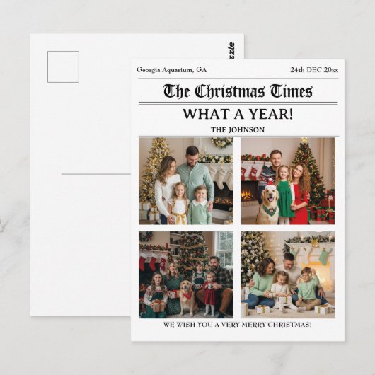 Kerstkrant Familie Nieuwsbrief Foto Briefkaart (Voorkant / Achterkant)