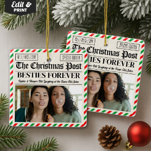 Kerstkrant voor vrienden cadeau met eigen foto keramisch ornament