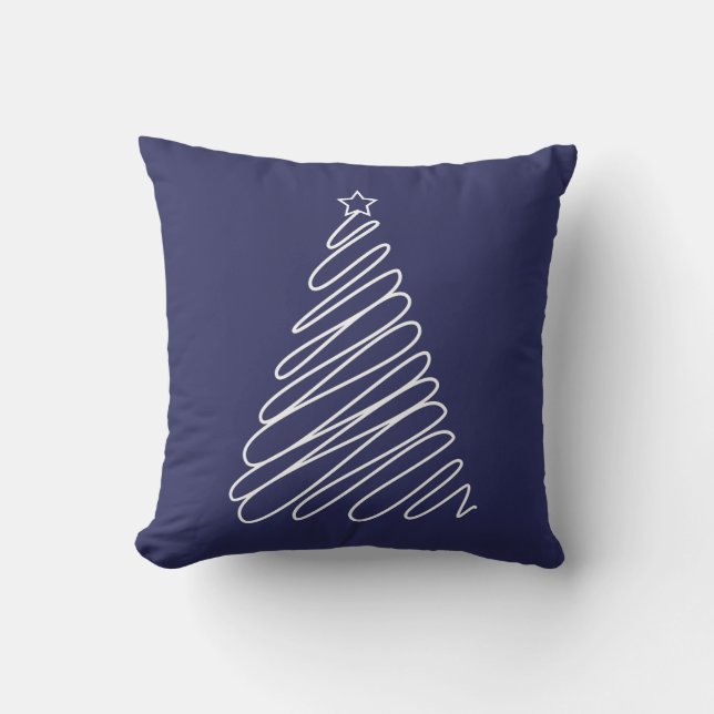 Kerstkribbelboom Navy Blue White Kussen (Voorkant)