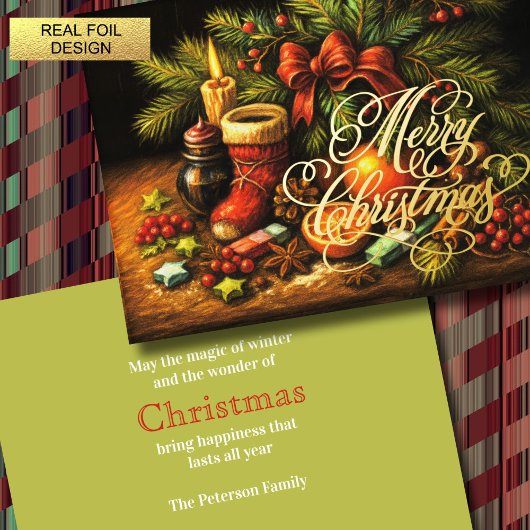 Kerstkrijt tekenen stilleven folie feestdagenkaart