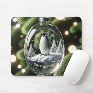 Kerstkristal Ornament met pinguïn Muismat