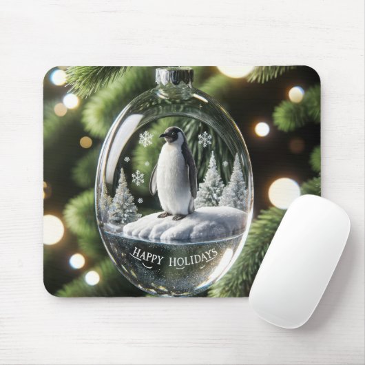 Kerstkristal Ornament met pinguïn Muismat (Met muis)