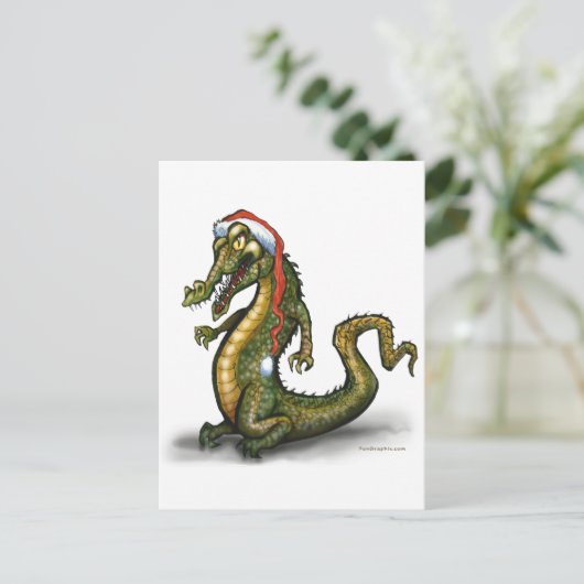 kerstkrokodil feestdagenkaart (Staand voorkant)