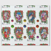 KERSTKRONEN MET HOLLY BERRIES / MUZIKALE KERSTMAN CADEAUPAPIER (Vlak)