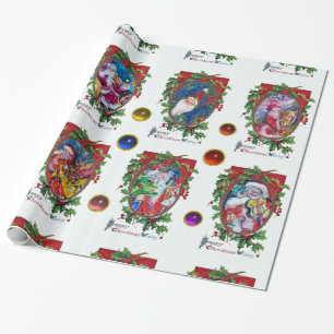KERSTKRONEN MET HOLLY BERRIES / MUZIKALE KERSTMAN CADEAUPAPIER