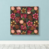 Kerstkruid & Bloem Botanisch Patroon Canvas Afdruk (Insitu (Houten vloer))