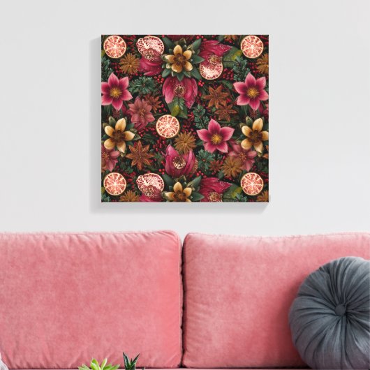 Kerstkruid & Bloem Botanisch Patroon Canvas Afdruk (Insitu (Woonkamer))