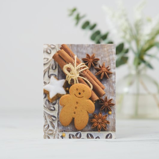 Kerstkruiden, gember en anijs sterren feestdagenkaart (Staand voorkant)