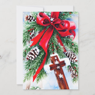Kerstkruis en strik budget feestdagenkaart