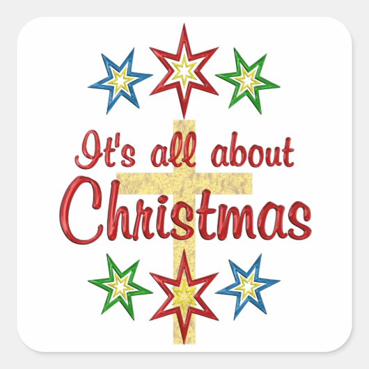 Kerstkruis Vierkante Sticker (Voorkant)