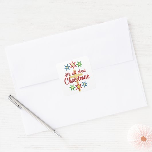 Kerstkruis Vierkante Sticker (Envelop)