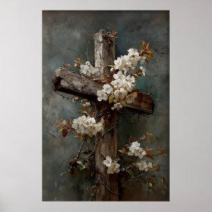 Kerstkruis wanddecoratie, Christelijke lente vinta Poster