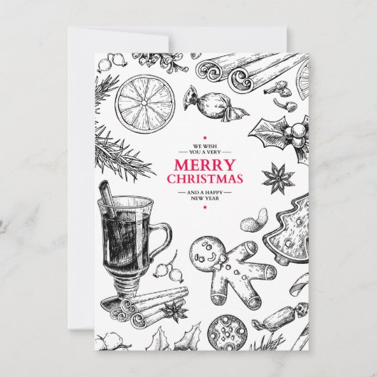 Kerstkrullen vintage tekening. Kerstvakantie Feestdagenkaart (Voorkant)