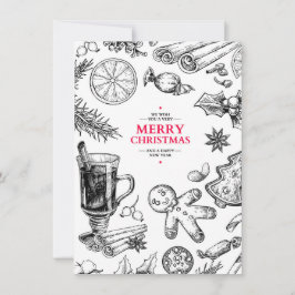 Kerstkrullen vintage tekening. Kerstvakantie Feestdagenkaart