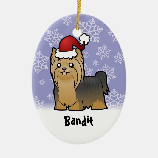 kerstkshire Terrier (voeg uw huisdieren toe) Keramisch Ornament (Voorkant)