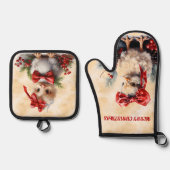 Kerstkuikens gekleed in rood ovenwant & pannenlap set (Voorkant)