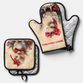 Kerstkuikens gekleed in rood ovenwant & pannenlap set (Voorkant / Achterkant)