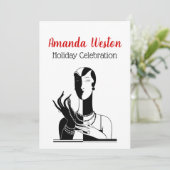 Kerstkunst deco-dame met parels zwarte bop kaart (Staand voorkant)