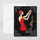 Kerstkunst Deco Retro  dame Briefkaart (Voorkant / Achterkant)