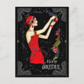 Kerstkunst Deco Retro  dame Briefkaart (Voorkant)