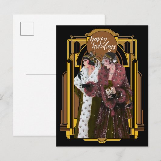 Kerstkunst Deco Retro-dames Briefkaart (Voorkant / Achterkant)