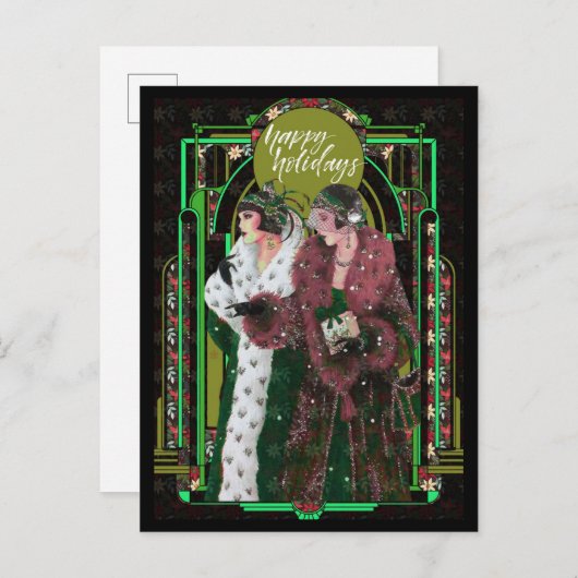 Kerstkunst Deco  Retro-dames Briefkaart (Voorkant / Achterkant)