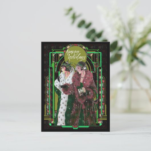 Kerstkunst Deco  Retro-dames Briefkaart (Staand voorkant)