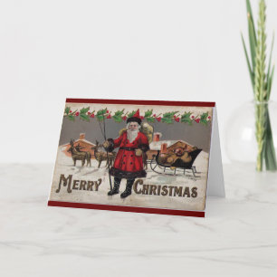 kerstkunst met Retro Santa Claus Feestdagen Kaart