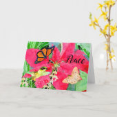 Kerstkunst Monarch Butterfly en Hummingbird Kaart (Gele Bloem)