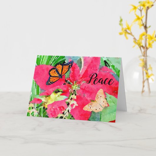 Kerstkunst Monarch Butterfly en Hummingbird Kaart (Gele Bloem)