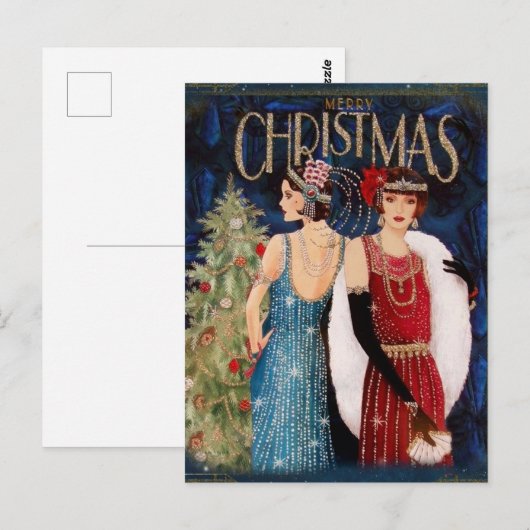 Kerstkunst van 1930 voor dames briefkaart (Voorkant / Achterkant)