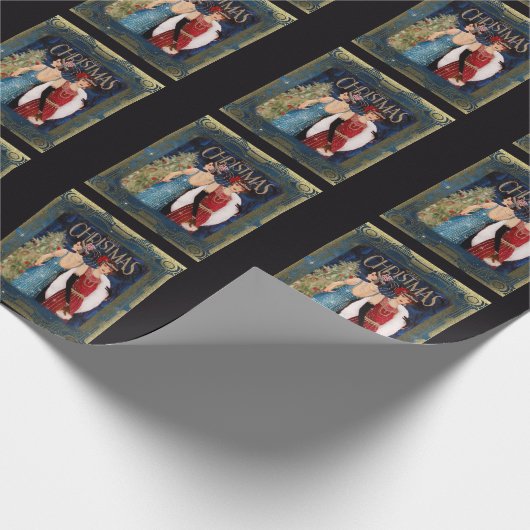 Kerstkunst van 1930 voor dames cadeaupapier (Hoek)