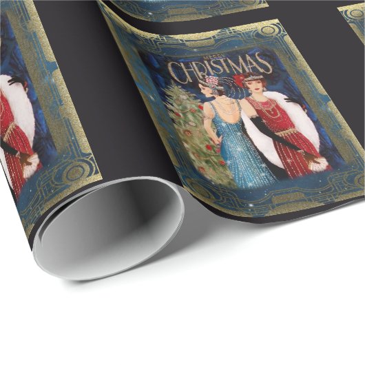 Kerstkunst van 1930 voor dames cadeaupapier (Rol Hoek)