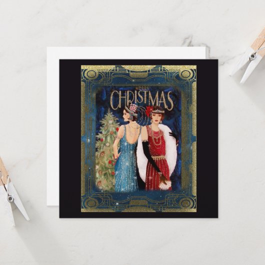 Kerstkunst van 1930 voor dames kaart (Voorkant / Achterkant in situ)