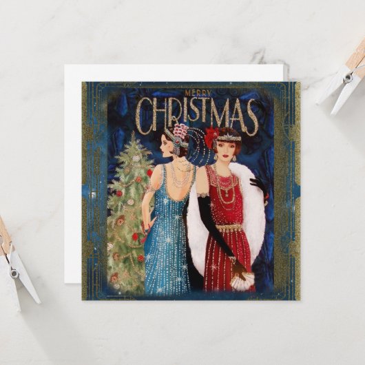 Kerstkunst van 1930 voor dames kaart (Voorkant / Achterkant in situ)