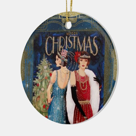 Kerstkunst van 1930 voor dames keramisch ornament (Links)