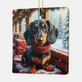 Kerstkunst voor Dachshund Keramisch Ornament (Links)