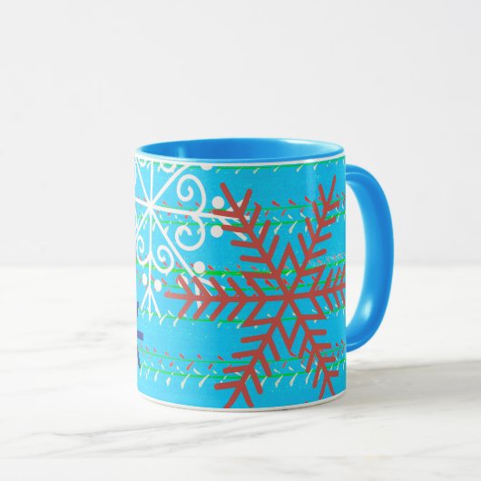 Kerstkunst Winter Mok Cup in Aqua Blue Snow (Voorkant rechts)