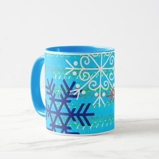 Kerstkunst Winter Mok Cup in Aqua Blue Snow (Voorkant links)