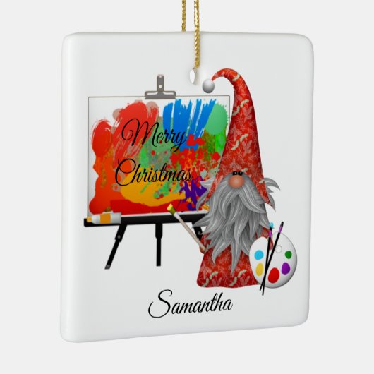 Kerstkunstenaar Gnome Gepersonaliseerd Keramisch Ornament (Rechts)