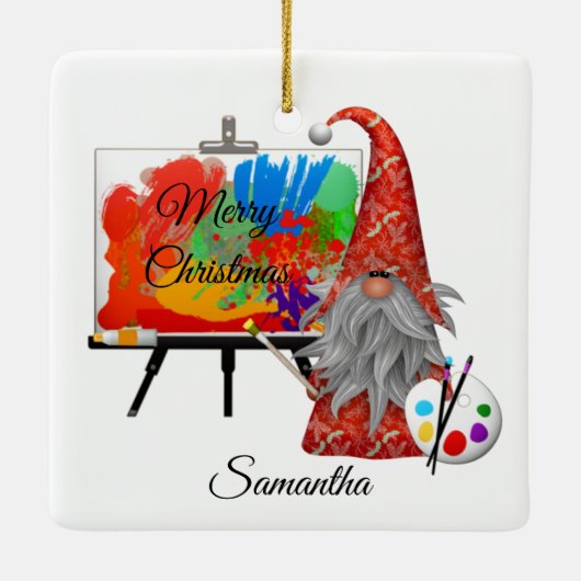 Kerstkunstenaar Gnome Gepersonaliseerd Keramisch Ornament (Achterkant)