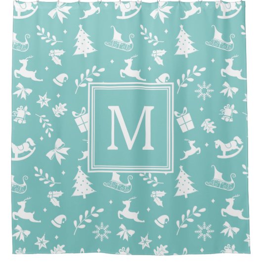 kerstkunsthedrukboom - Dondermonogram Douchegordijn (Voorkant)