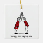 Kerstkus onder de maretak keramisch ornament (Voorkant)