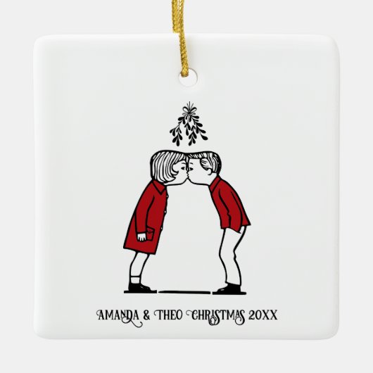 Kerstkus onder de maretak keramisch ornament (Voorkant)