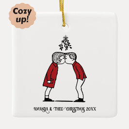 Kerstkus onder de maretak keramisch ornament