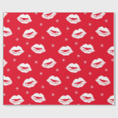 kerstkus Red White Lips Patroon Cadeaupapier (Vlak)