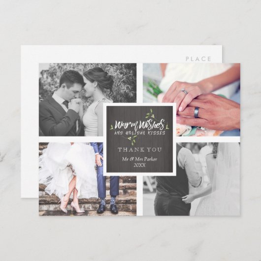 Kerstkusjes met warme wensen | Mistsletoe Bedankt Feestdagenkaart (Voorkant / Achterkant)