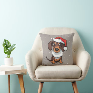 Kerstkussen met Dachshund in Kerstmanhoed Kussen