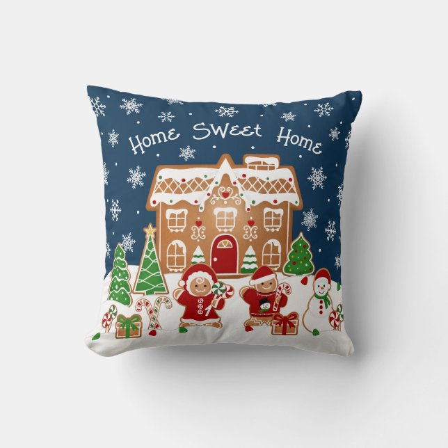 Kerstkussen met huis van peperkoek kussen (Voorkant)