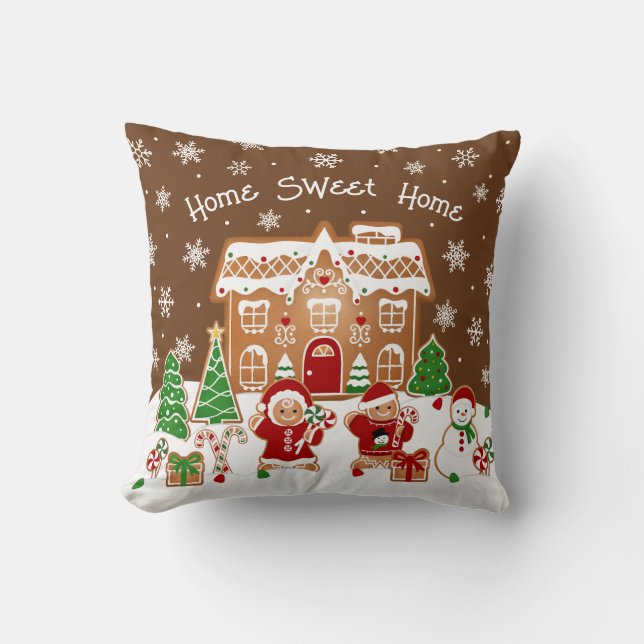 Kerstkussen met huis van peperkoek kussen (Voorkant)